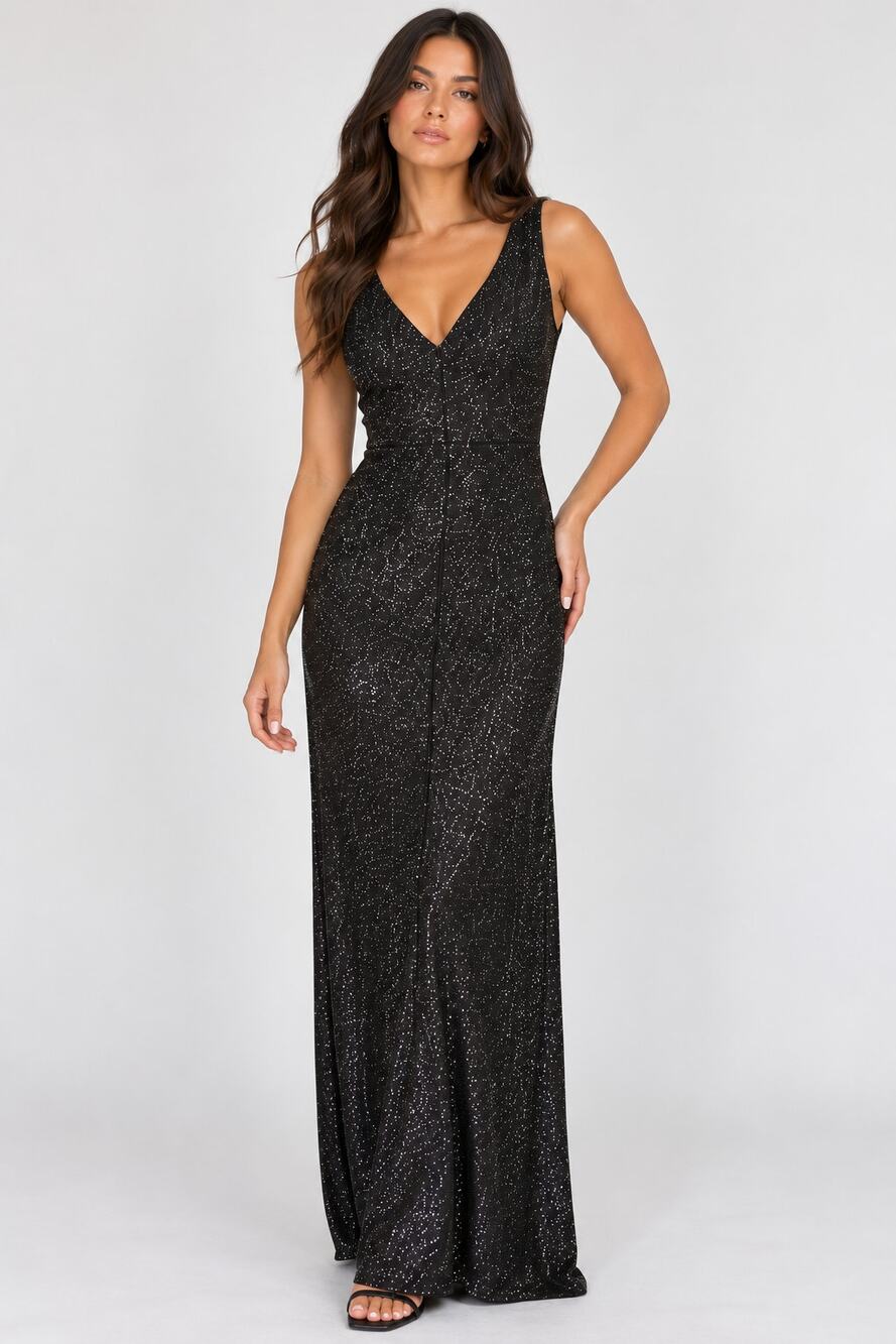 Scott McClintock Petites Dress 6 Black Glitter Sparkle Bow Back Formal Gown